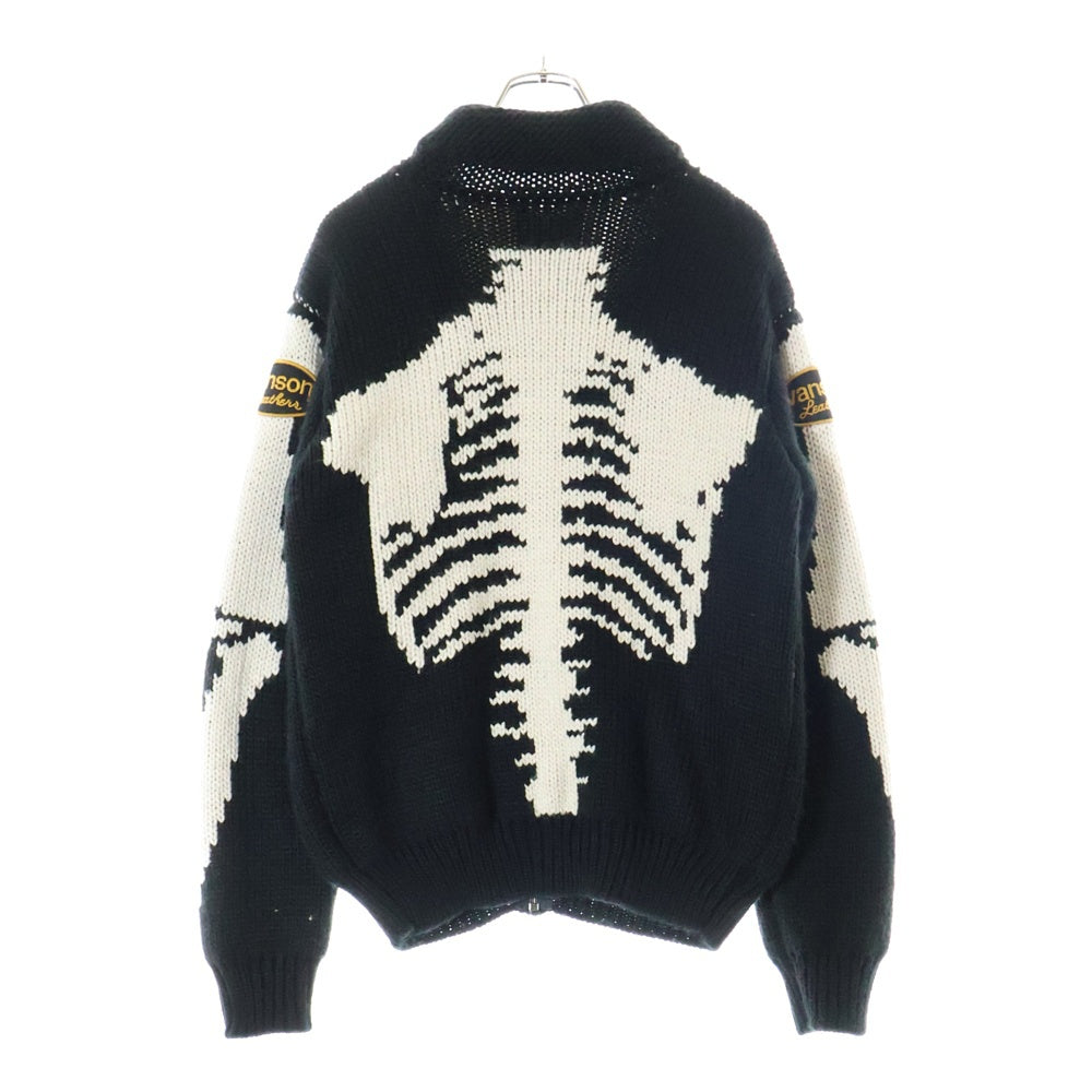 VANSON(バンソン) ヒューマンボーン ロゴワッペン ジップアップ アクリル カウチンニット セーター ブラック/ホワイト