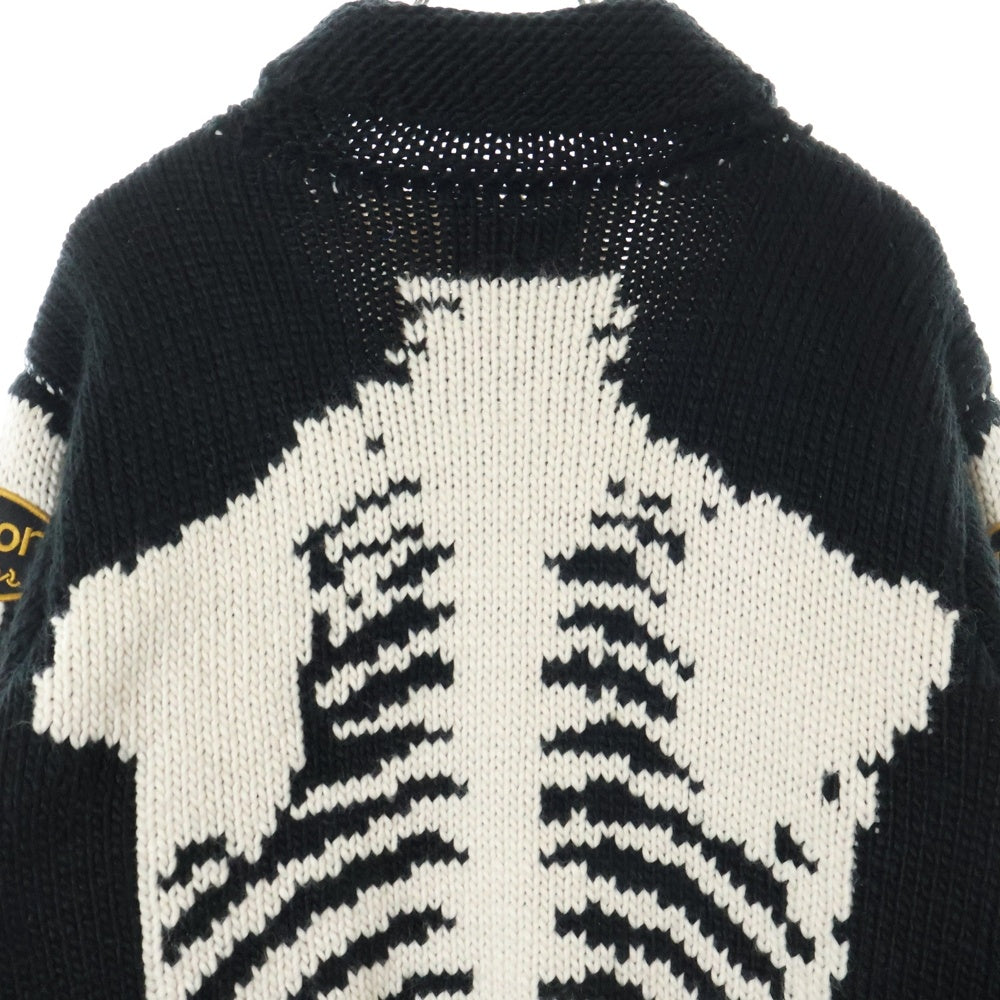 VANSON(バンソン) ヒューマンボーン ロゴワッペン ジップアップ アクリル カウチンニット セーター ブラック/ホワイト