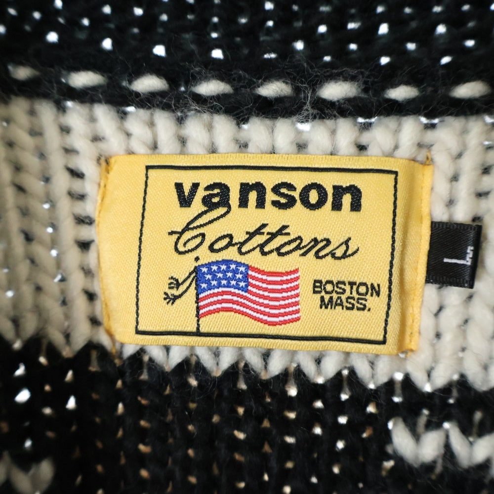 VANSON(バンソン) ヒューマンボーン ロゴワッペン ジップアップ アクリル カウチンニット セーター ブラック/ホワイト