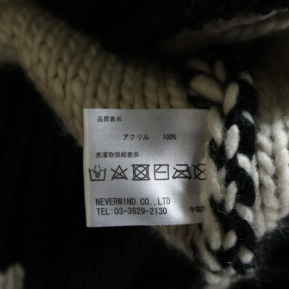 VANSON(バンソン) ヒューマンボーン ロゴワッペン ジップアップ アクリル カウチンニット セーター ブラック/ホワイト