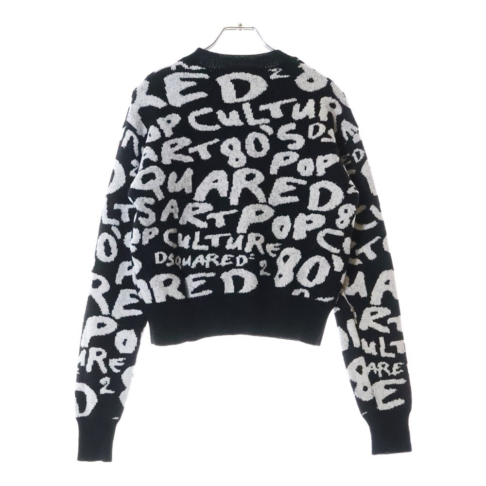 DSQUARED2(ディースクエアード) D2 POP 80S COOL FIT CREWNECK 総柄 クルーネックニットセーターブラック S75HA1246 S18438 レディース