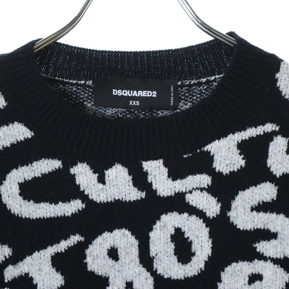 DSQUARED2(ディースクエアード) D2 POP 80S COOL FIT CREWNECK 総柄 クルーネックニットセーターブラック S75HA1246 S18438 レディース