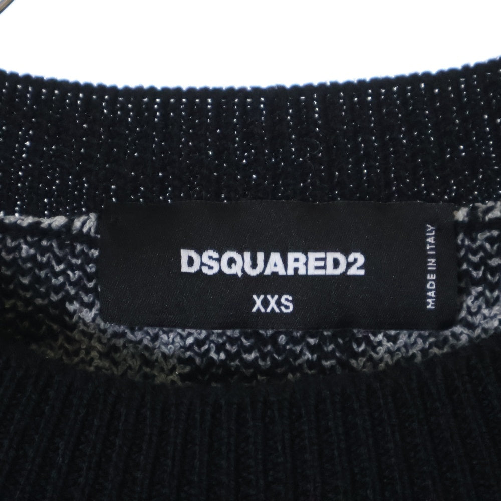 DSQUARED2(ディースクエアード) D2 POP 80S COOL FIT CREWNECK 総柄 クルーネックニットセーターブラック S75HA1246 S18438 レディース