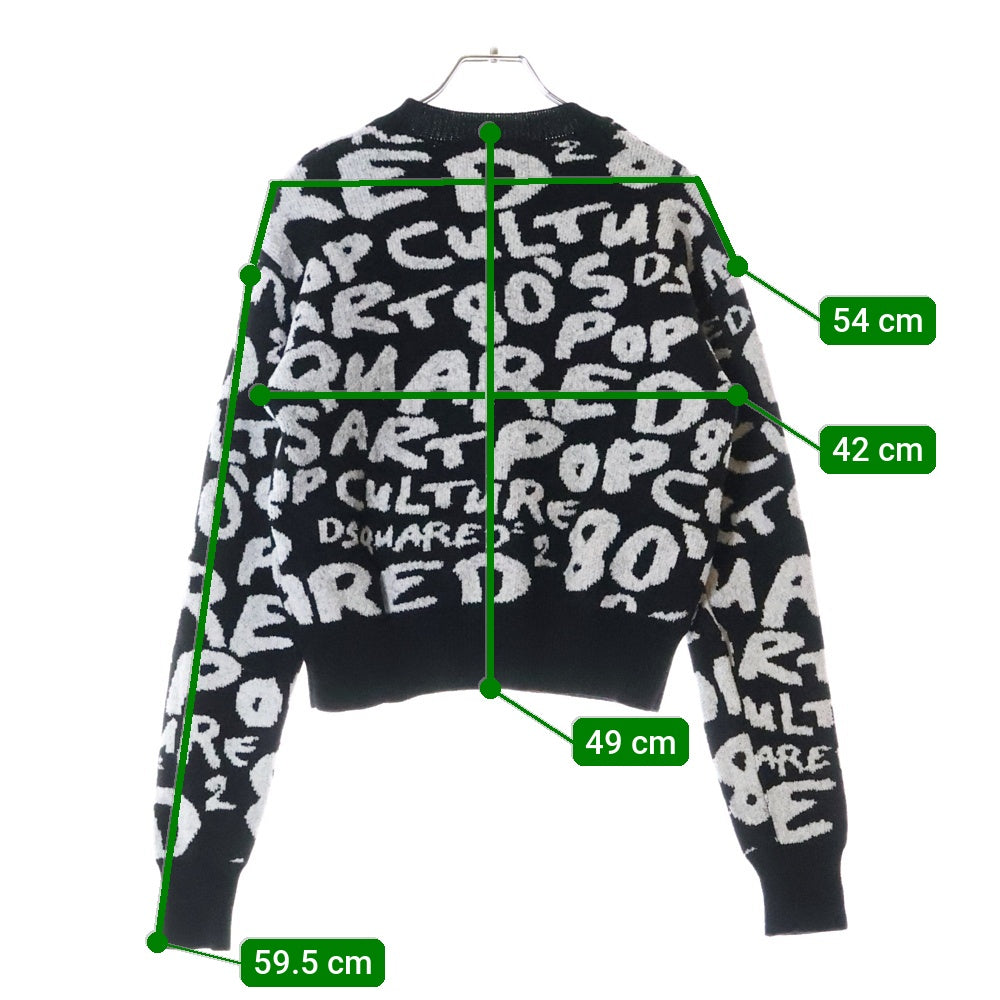 DSQUARED2(ディースクエアード) D2 POP 80S COOL FIT CREWNECK 総柄 クルーネックニットセーターブラック S75HA1246 S18438 レディース