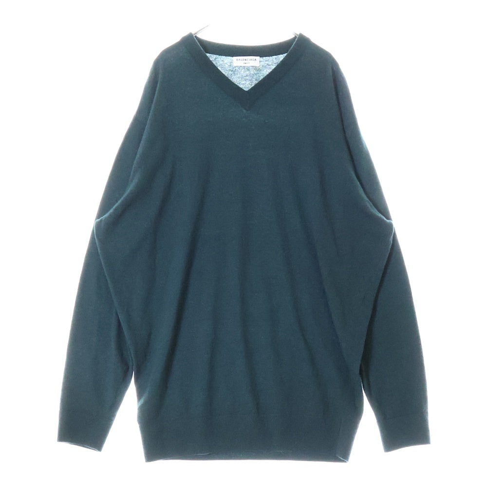BALENCIAGA(バレンシアガ) 21AW バックロゴ刺繍 オーバーサイズ カシミヤVネック 長袖ニットセーター ダークグリーン 682007 T4122