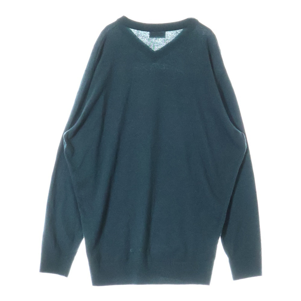 BALENCIAGA(バレンシアガ) 21AW バックロゴ刺繍 オーバーサイズ カシミヤVネック 長袖ニットセーター ダークグリーン 682007 T4122