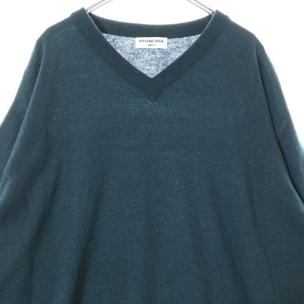 BALENCIAGA(バレンシアガ) 21AW バックロゴ刺繍 オーバーサイズ カシミヤVネック 長袖ニットセーター ダークグリーン 682007 T4122