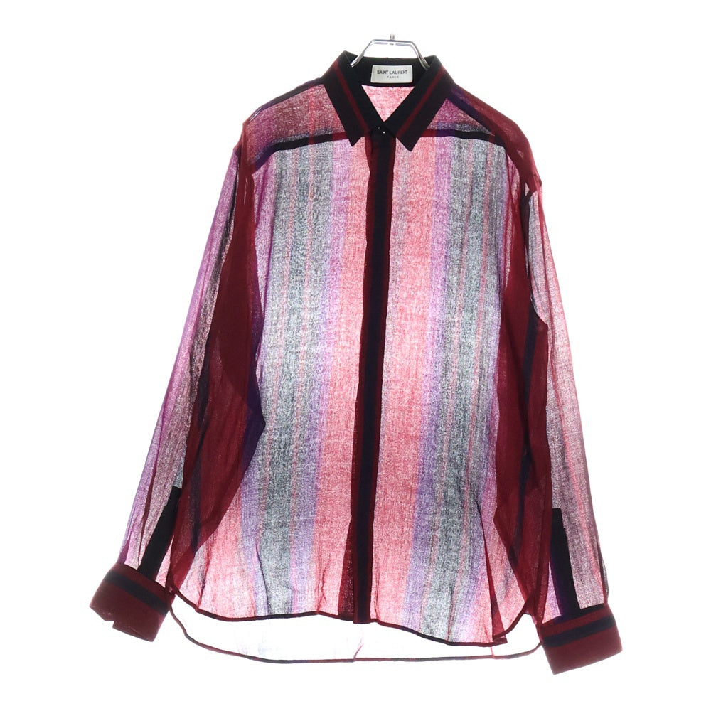 SAINT LAURENT PARIS(サンローランパリ) 19AW フライフロント ウールシアーストライプシャツ レッド 564172 Y631U