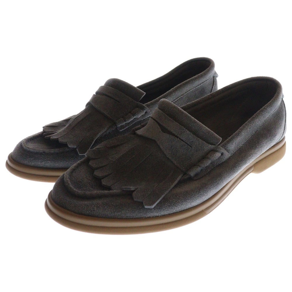 BRUNELLO CUCINELLI(ブルネロクチネリ) スウェード フリンジ コインローファー シューズ グレー