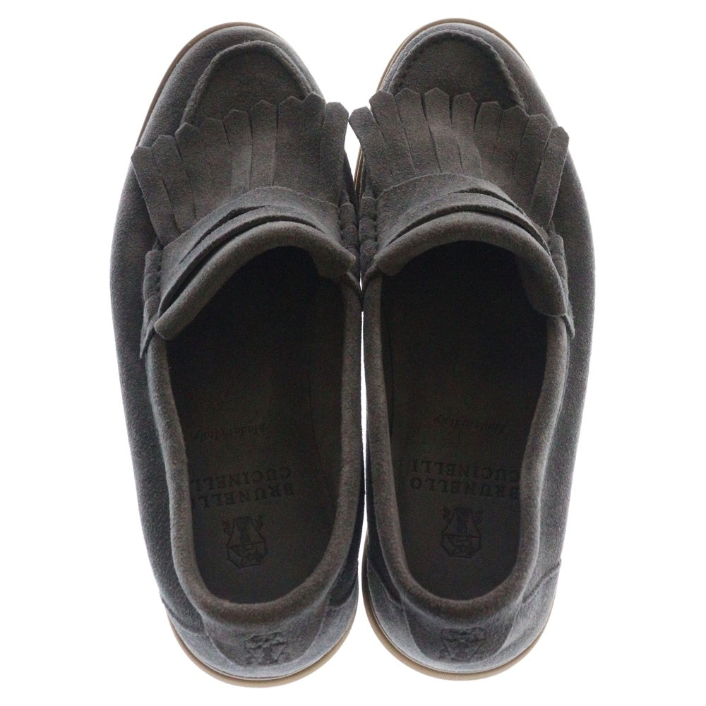 BRUNELLO CUCINELLI(ブルネロクチネリ) スウェード フリンジ コインローファー シューズ グレー
