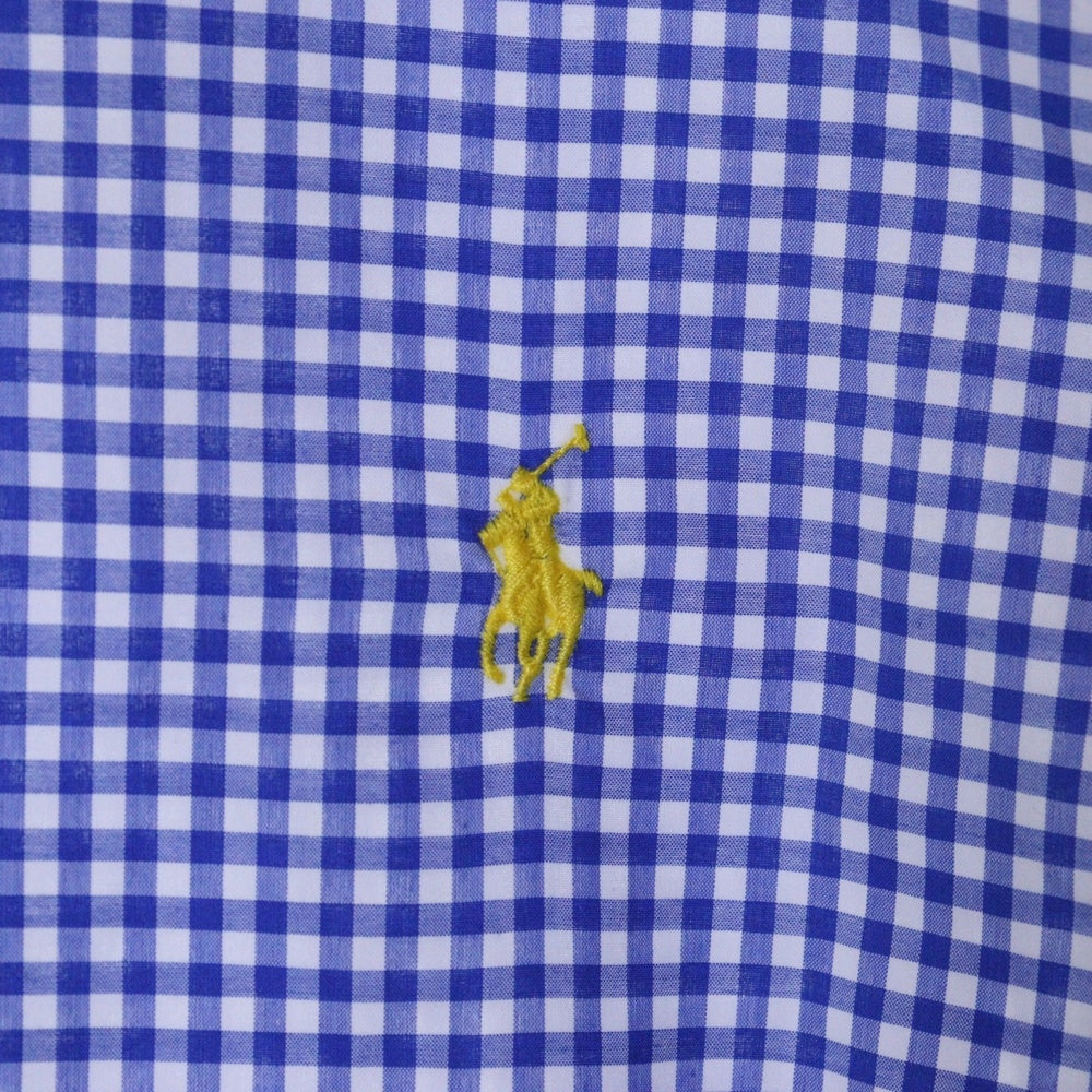 RALPH LAUREN(ラルフローレン) フロントロゴ刺繍 ギンガムチェック ボタンダウン長袖シャツ ブルー/ホワイト
