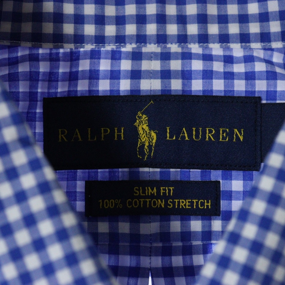 RALPH LAUREN(ラルフローレン) フロントロゴ刺繍 ギンガムチェック ボタンダウン長袖シャツ ブルー/ホワイト