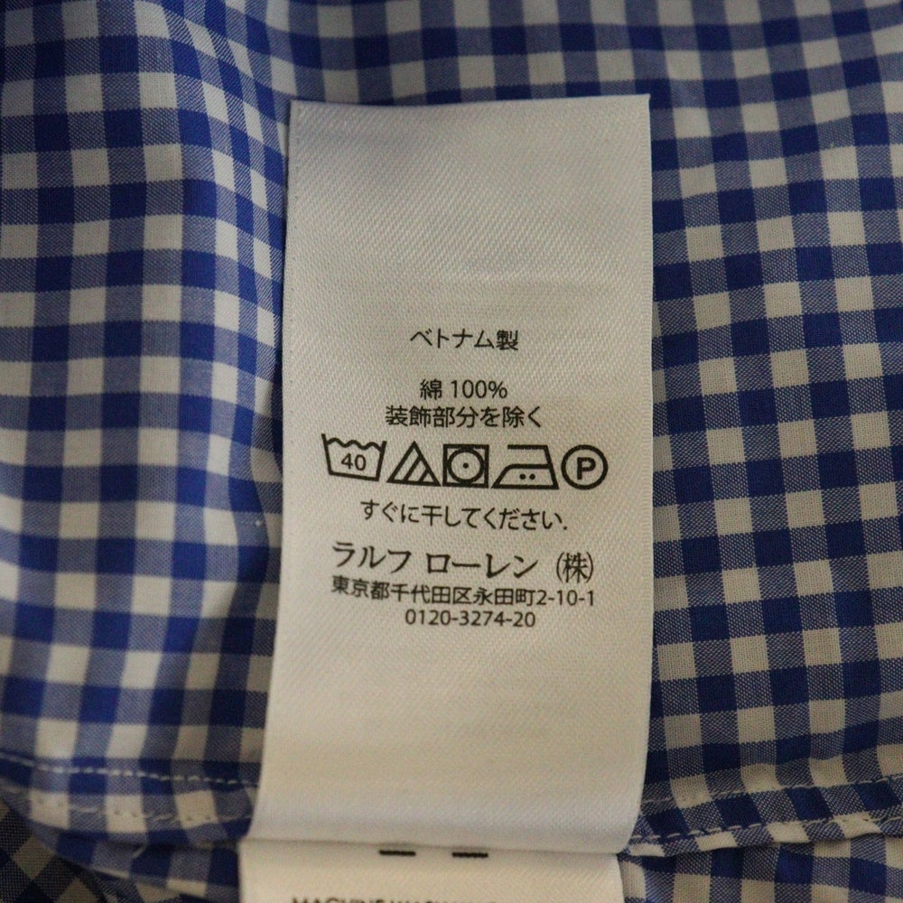 RALPH LAUREN(ラルフローレン) フロントロゴ刺繍 ギンガムチェック ボタンダウン長袖シャツ ブルー/ホワイト