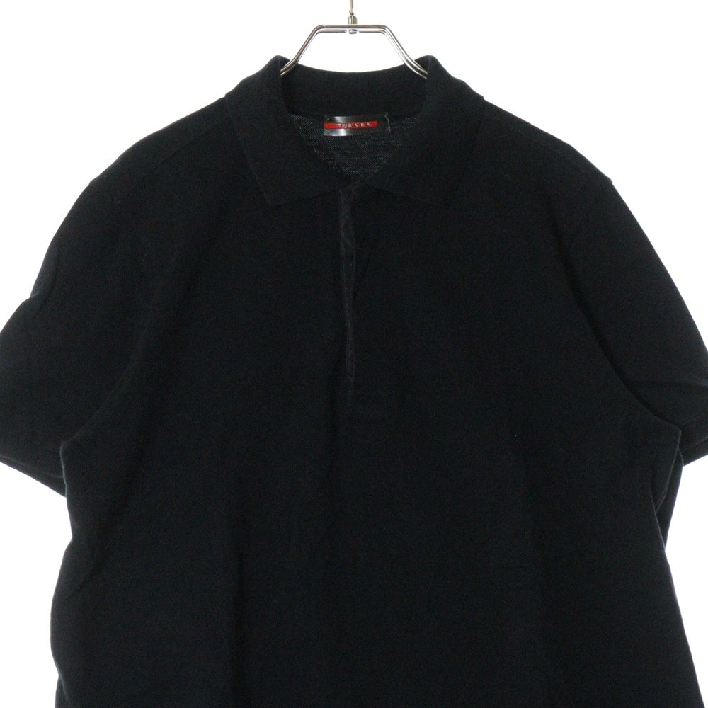 PRADA SPORT(プラダ スポーツ) 前立てナイロン切り替え ラバーロゴ 半袖ポロシャツ ブラック ETB2098