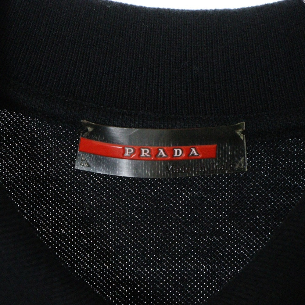 PRADA SPORT(プラダ スポーツ) 前立てナイロン切り替え ラバーロゴ 半袖ポロシャツ ブラック ETB2098