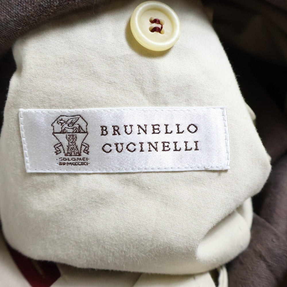 BRUNELLO CUCINELLI(ブルネロクチネリ) ノッチドラペル リネン シングルテーラードジャケット ブラウン
