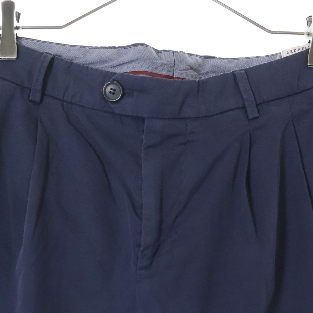 BRUNELLO CUCINELLI(ブルネロクチネリ) センタープレス ジップフライ コットン チノパンツ ネイビー