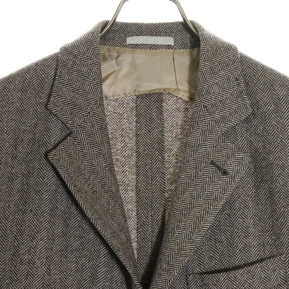 BRUNELLO CUCINELLI(ブルネロクチネリ) ヘリンボーン ノッチドラペル カシミヤ シングルテーラードジャケット グレージュ