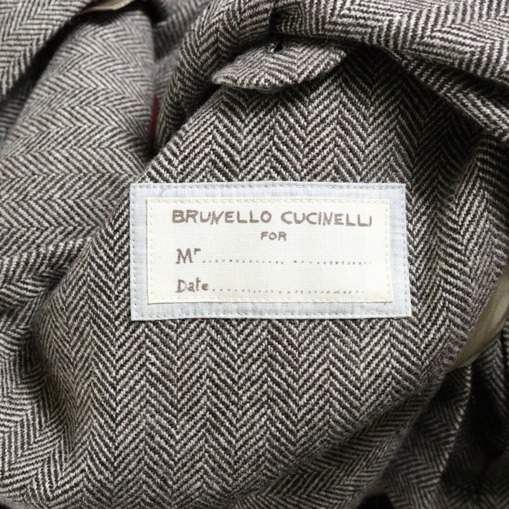 BRUNELLO CUCINELLI(ブルネロクチネリ) ヘリンボーン ノッチドラペル カシミヤ シングルテーラードジャケット グレージュ