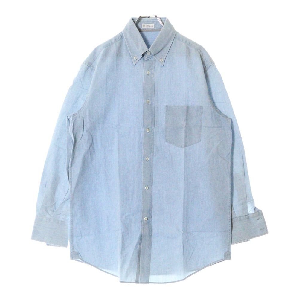BRUNELLO CUCINELLI(ブルネロクチネリ) フロントポケット ボタンダウン コットン 長袖シャツ ブルー