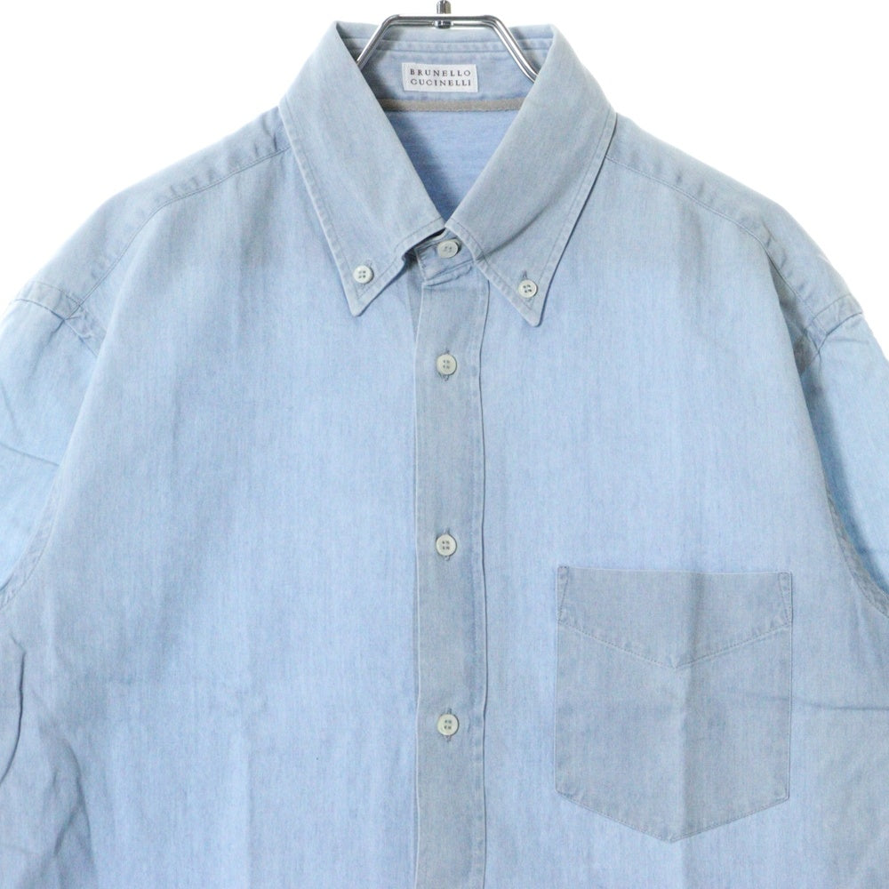 BRUNELLO CUCINELLI(ブルネロクチネリ) フロントポケット ボタンダウン コットン 長袖シャツ ブルー
