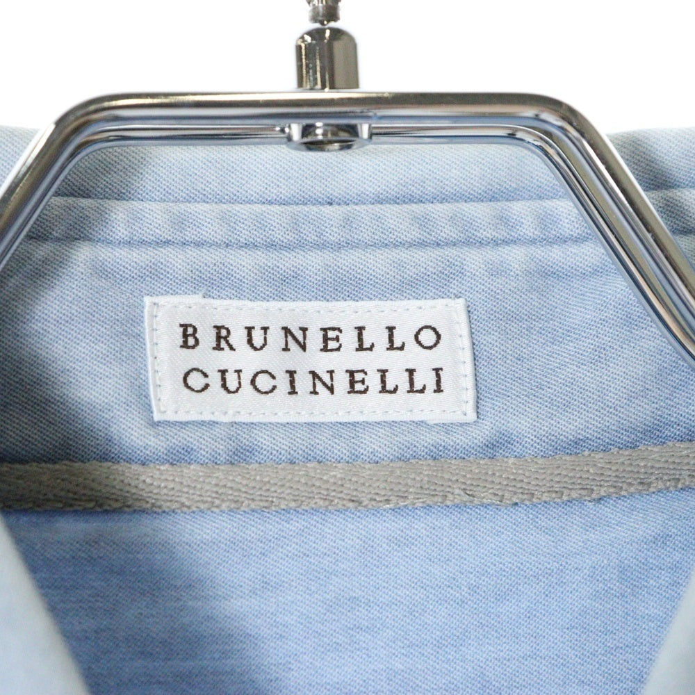 BRUNELLO CUCINELLI(ブルネロクチネリ) フロントポケット ボタンダウン コットン 長袖シャツ ブルー