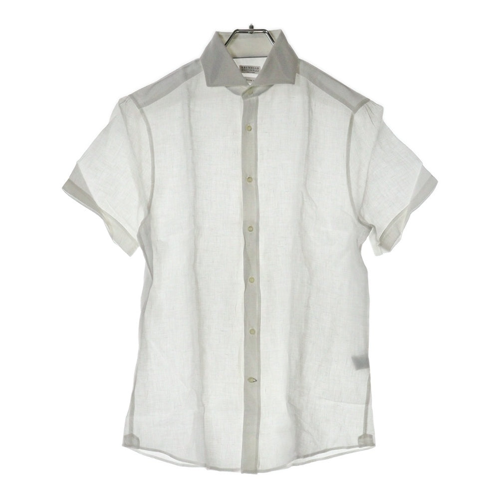BRUNELLO CUCINELLI(ブルネロクチネリ) カッタウェイカラー リネン 半袖ドレスシャツ ホワイト