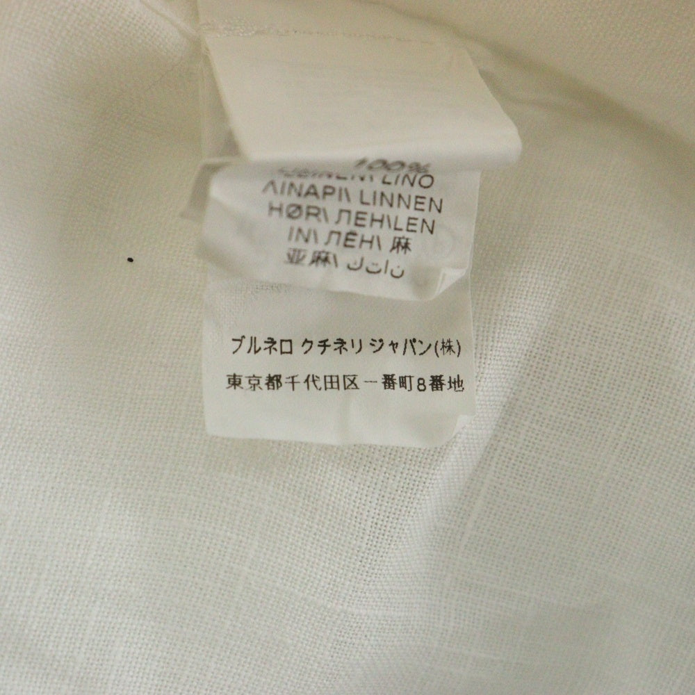 BRUNELLO CUCINELLI(ブルネロクチネリ) カッタウェイカラー リネン 半袖ドレスシャツ ホワイト