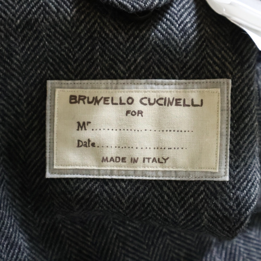 BRUNELLO CUCINELLI(ブルネロクチネリ) ヘリンボーン ノッチドラペル カシミヤ シングルテーラードジャケット グレー