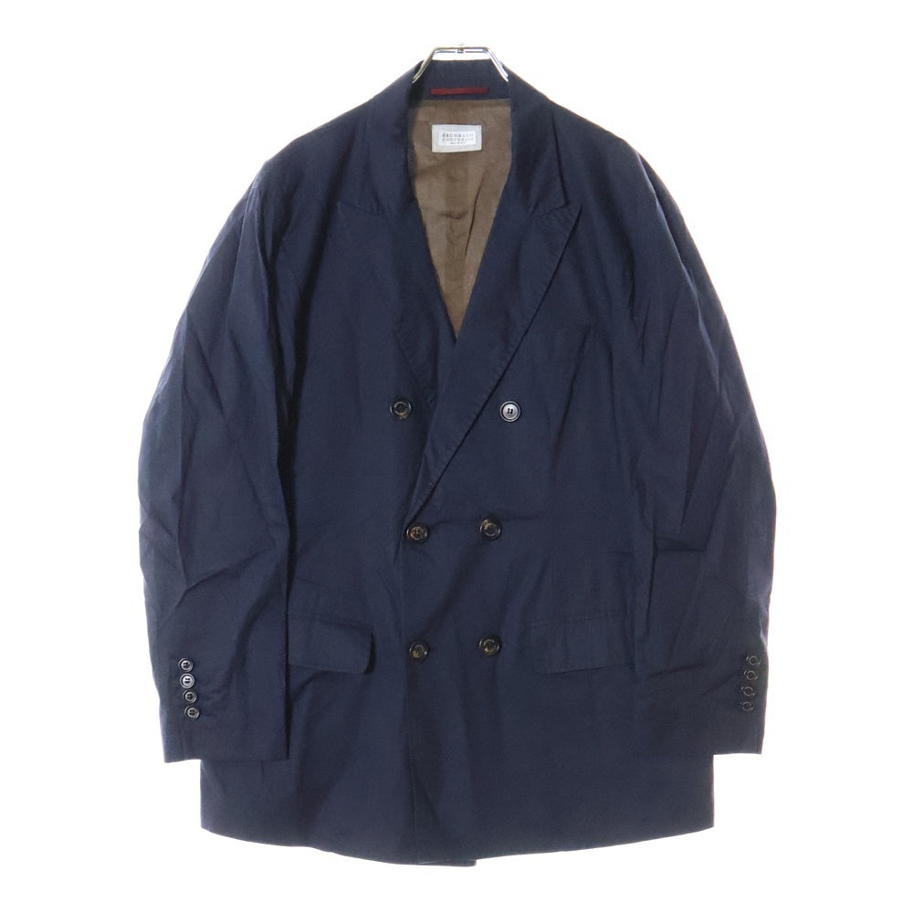 BRUNELLO CUCINELLI(ブルネロクチネリ) コットン ピークドラペル ダブルテーラードジャケット ネイビー