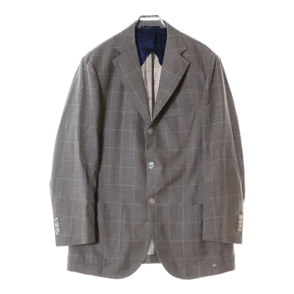BARBA NAPOLI(バルバ ナポリ) ブロックチェック 総柄ライニング 3B シングルテーラードジャケット グレー GM8_6080001