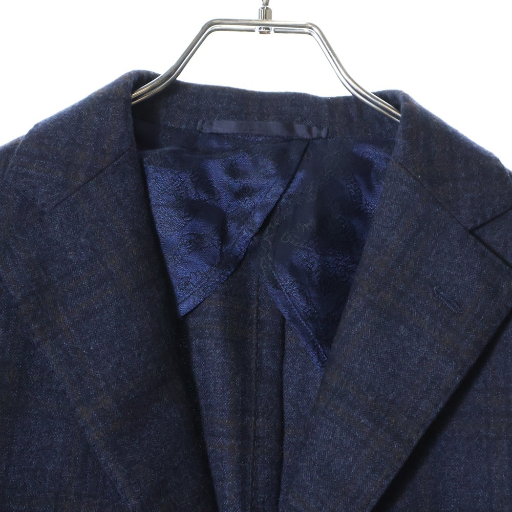 BARBA NAPOLI(バルバ ナポリ) グレンチェック 総柄ライニング 3B シングルテーラードジャケット ネイビー GM8_ 5080001