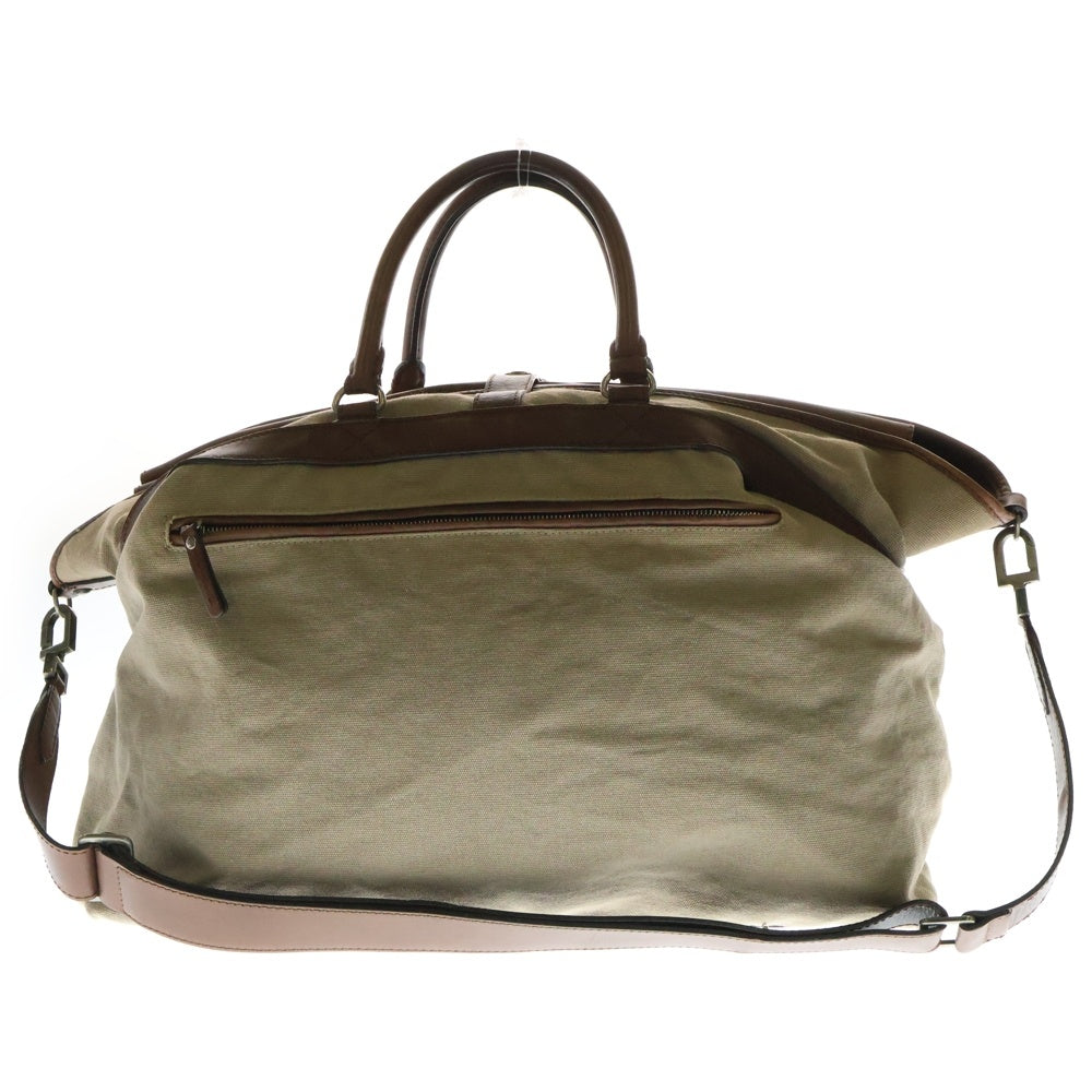 BRUNELLO CUCINELLI(ブルネロクチネリ) キャンバス レザー 2WAY ボストンバッグ ハンドバッグ ショルダーバッグ ブラウン