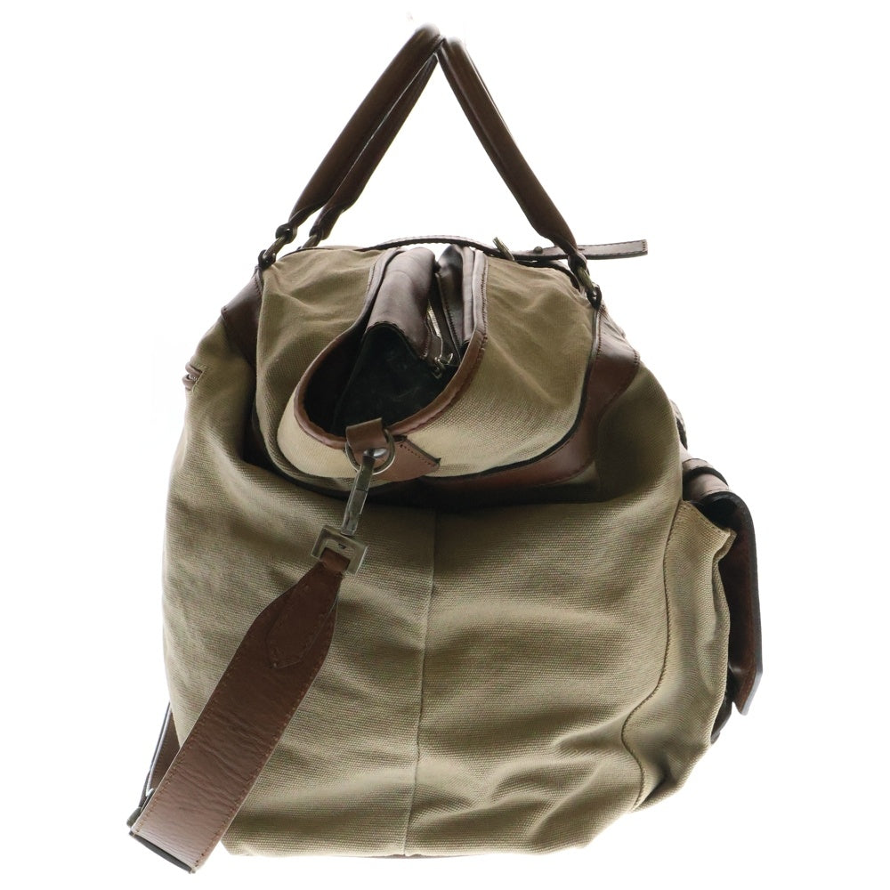 BRUNELLO CUCINELLI(ブルネロクチネリ) キャンバス レザー 2WAY ボストンバッグ ハンドバッグ ショルダーバッグ ブラウン