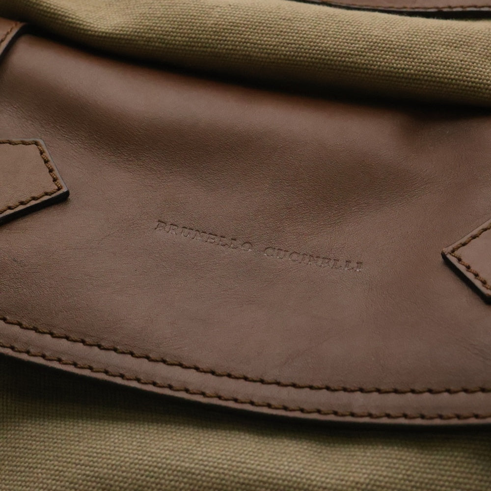 BRUNELLO CUCINELLI(ブルネロクチネリ) キャンバス レザー 2WAY ボストンバッグ ハンドバッグ ショルダーバッグ ブラウン