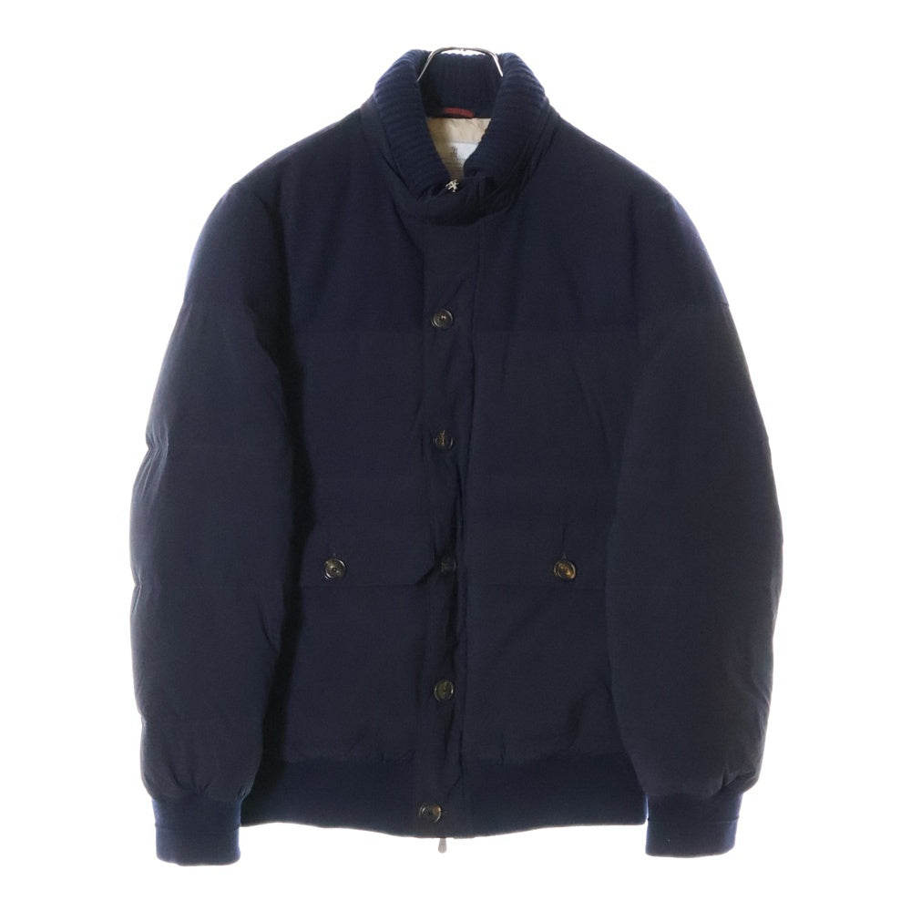BRUNELLO CUCINELLI(ブルネロクチネリ) ニット切り替え ナイロン ジップアップ ボタンダウンジャケット ネイビー