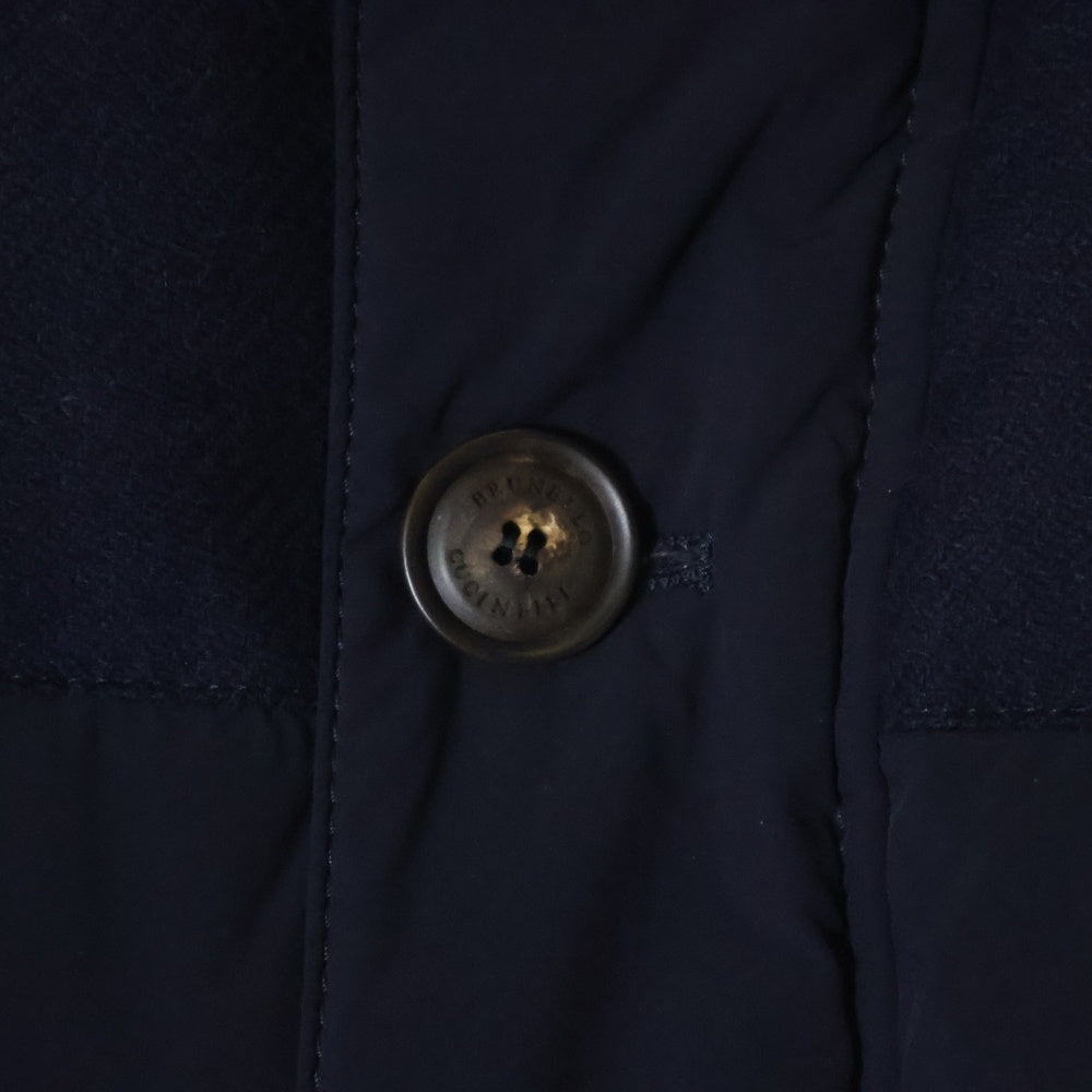 BRUNELLO CUCINELLI(ブルネロクチネリ) ニット切り替え ナイロン ジップアップ ボタンダウンジャケット ネイビー