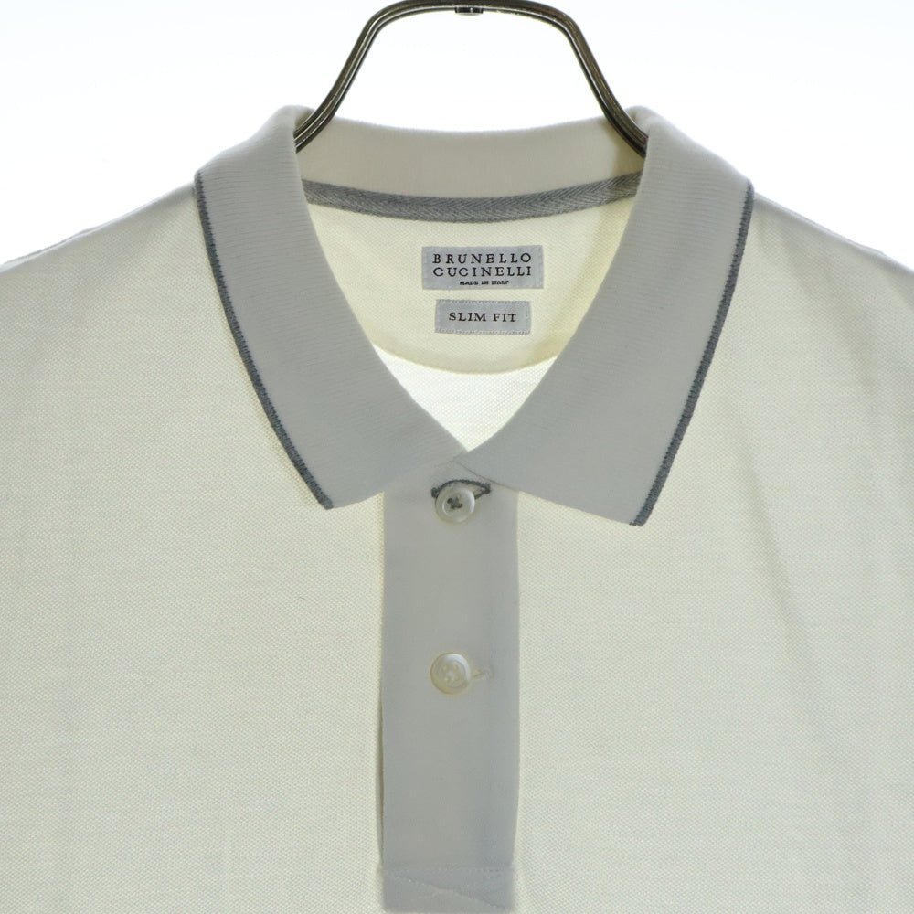 BRUNELLO CUCINELLI(ブルネロクチネリ) スリムフィット コットン 半袖ポロシャツ ホワイト
