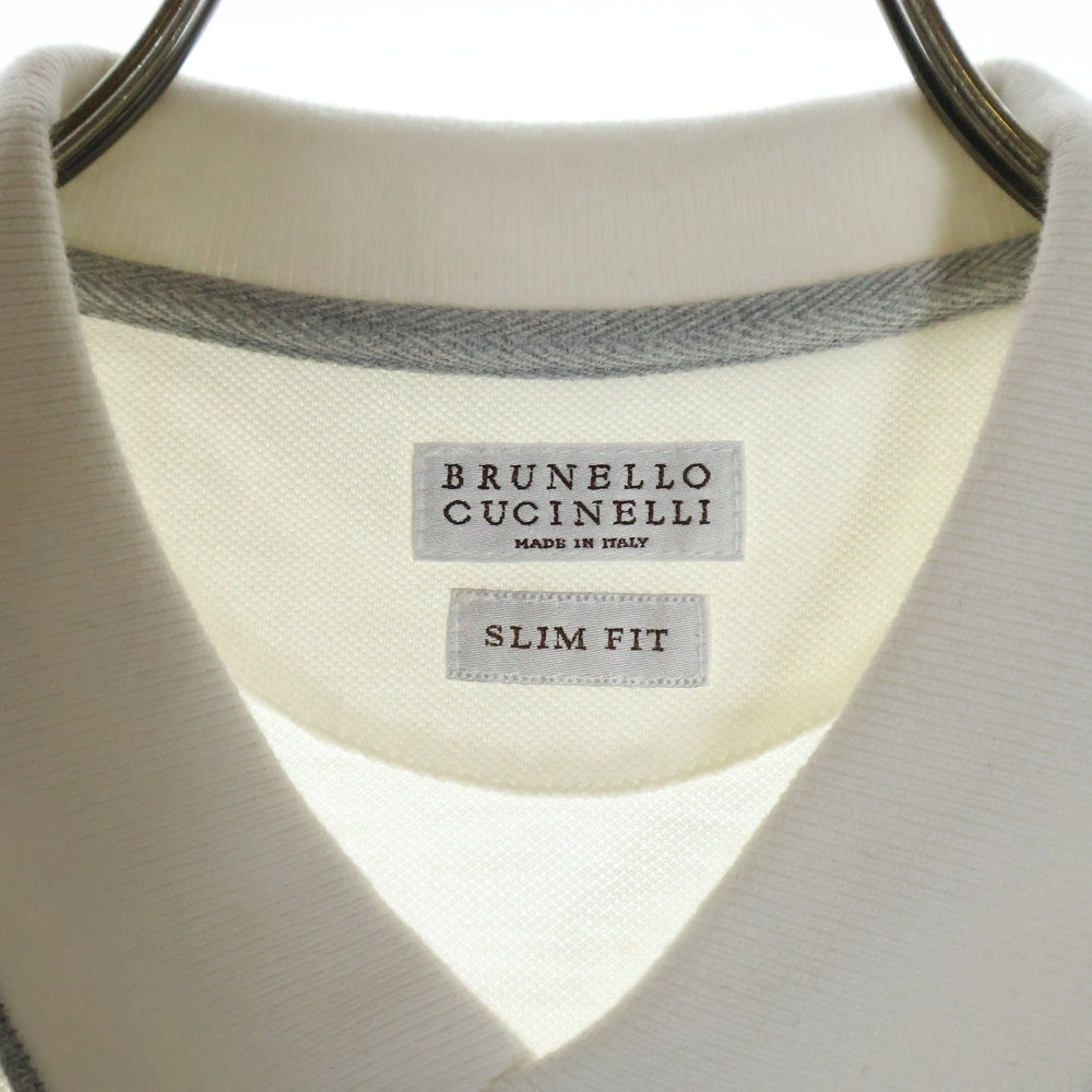 BRUNELLO CUCINELLI(ブルネロクチネリ) スリムフィット コットン 半袖ポロシャツ ホワイト