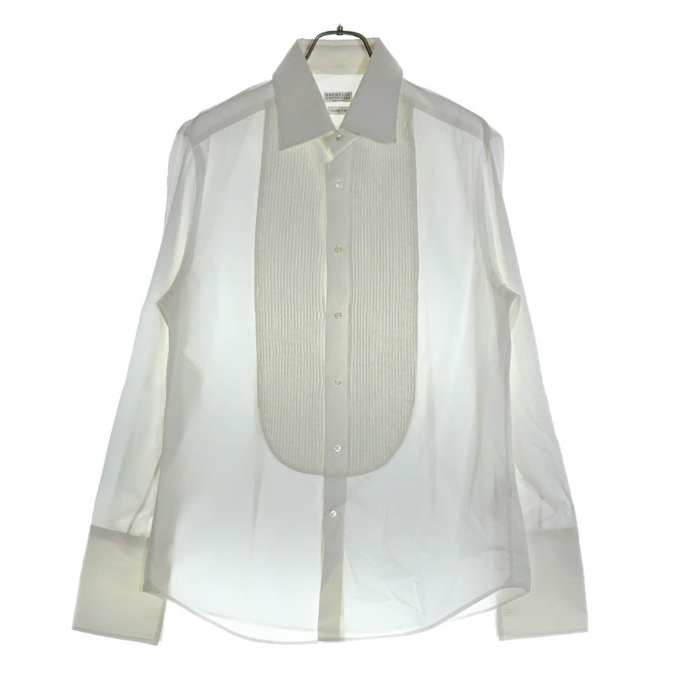BRUNELLO CUCINELLI(ブルネロクチネリ) ダブルカフス プリーツ ボザム 長袖シャツ ホワイト