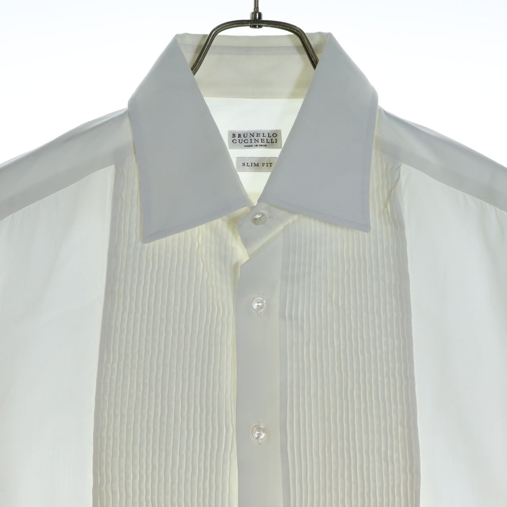 BRUNELLO CUCINELLI(ブルネロクチネリ) ダブルカフス プリーツ ボザム 長袖シャツ ホワイト