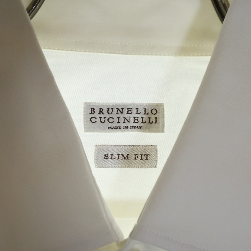 BRUNELLO CUCINELLI(ブルネロクチネリ) ダブルカフス プリーツ ボザム 長袖シャツ ホワイト