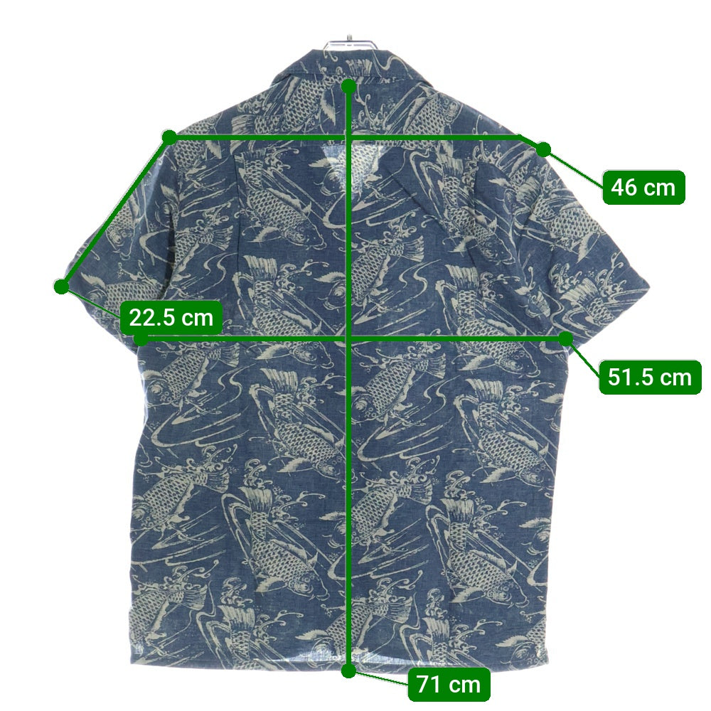 POLO RALPH LAUREN(ポロラルフローレン) 90S 鯉柄 コットン リネン オープンカラー 開襟 半袖シャツ ネイビー 19697