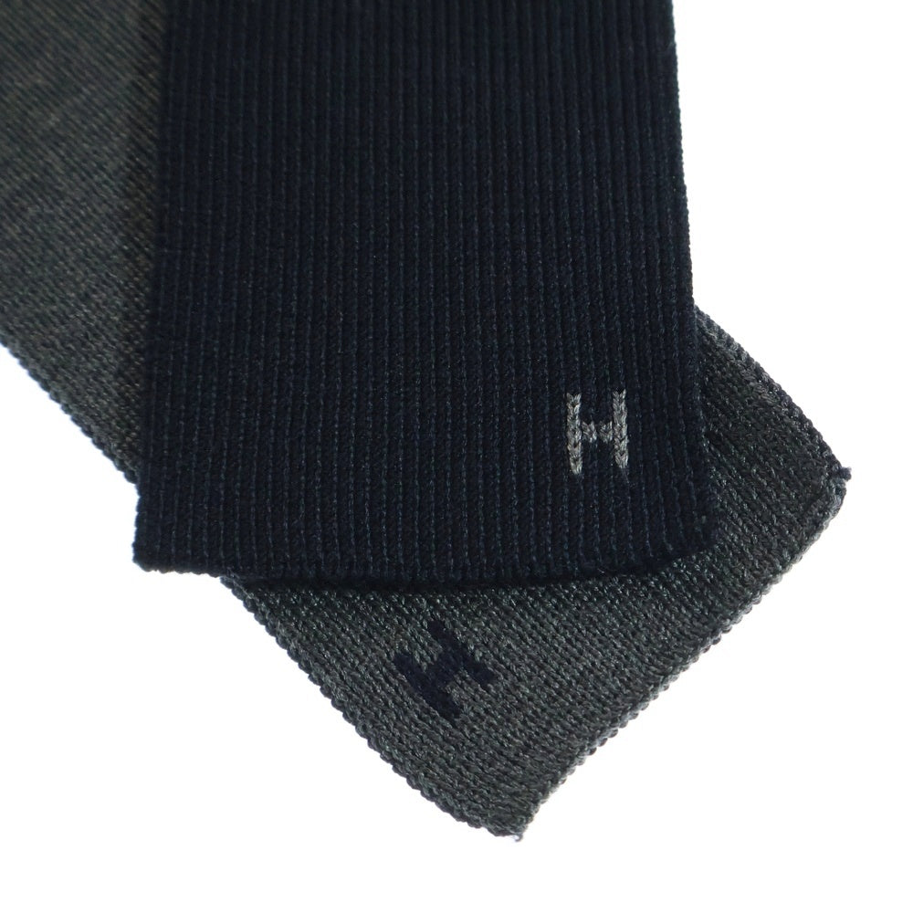 HERMES(エルメス) Hロゴ ニットタイ シルクマイユタイ キャトル タン リバーシブル シルク ネクタイ グレー/ダークネイビー