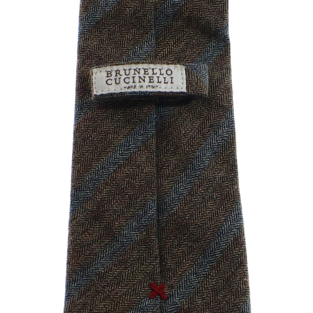 BRUNELLO CUCINELLI(ブルネロクチネリ) ストライプ コットン ネクタイ ブラウン/グレー MH8590018