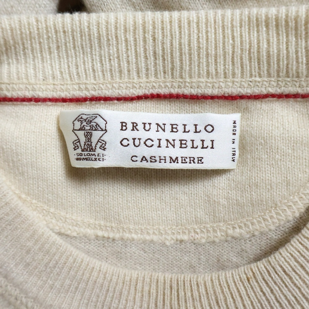 BRUNELLO CUCINELLI(ブルネロクチネリ) カシミヤ ボーダー クルーネック ニットセーター ベージュ DB96327