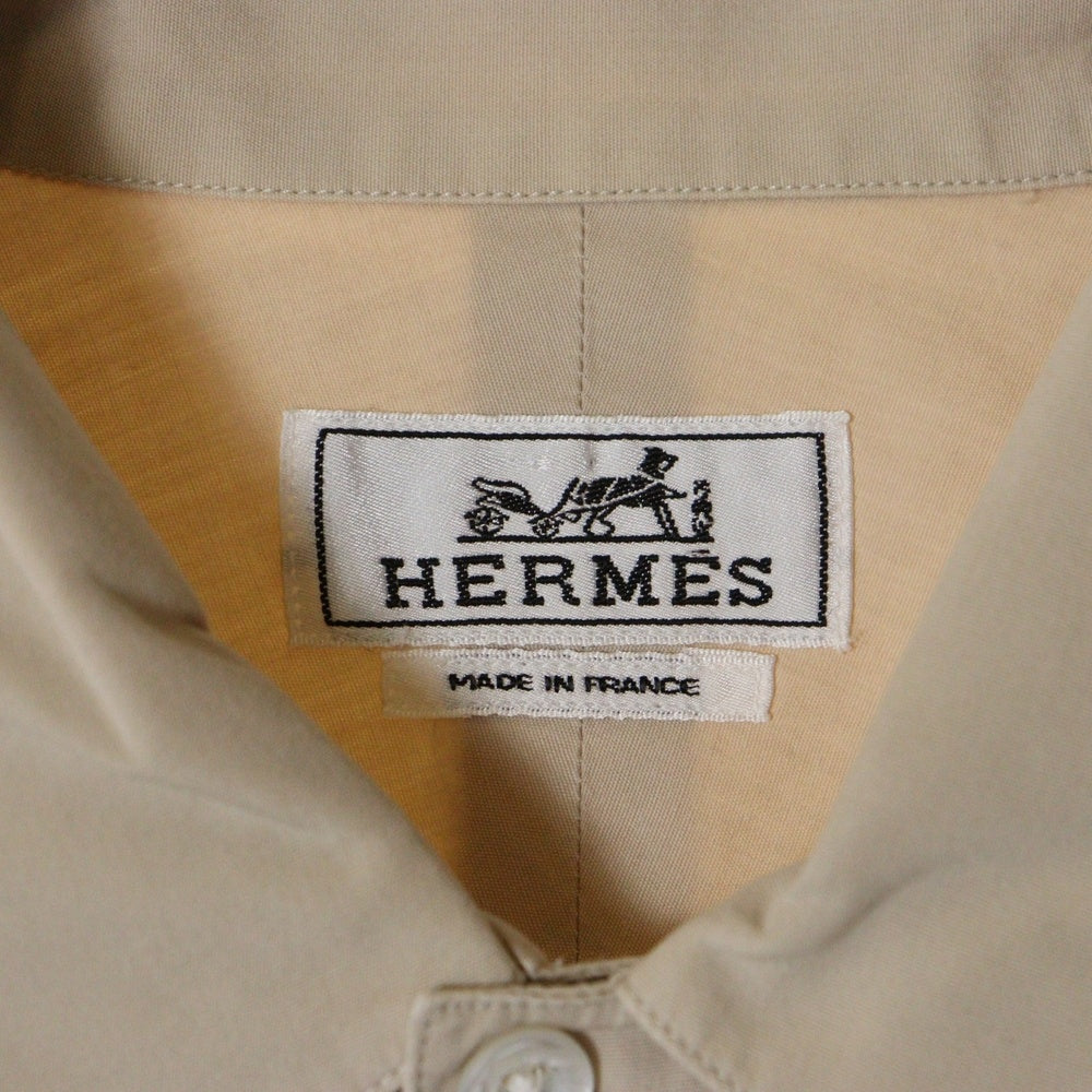 HERMES(エルメス) ポケット付き H刺繍 コットン 半袖シャツ ベージュ