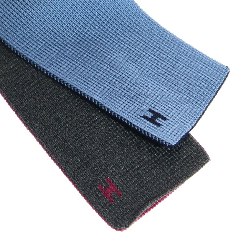 HERMES(エルメス) Hロゴ ニットタイ シルクマイユタイ キャトル タン リバーシブル シルク ネクタイ グレー/ピンク/ネイビー/ブルー