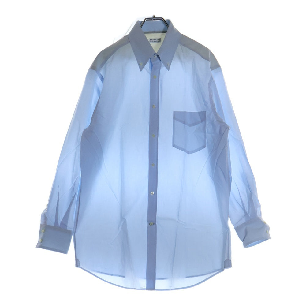 BRUNELLO CUCINELLI(ブルネロクチネリ) ストライプ フロントポケット ボタンダウン 長袖シャツ ブルー