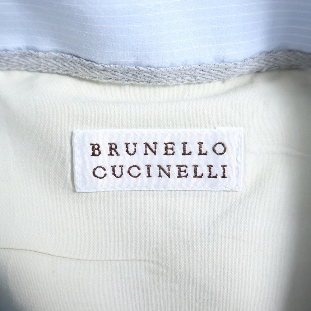 BRUNELLO CUCINELLI(ブルネロクチネリ) ストライプ フロントポケット ボタンダウン 長袖シャツ ブルー
